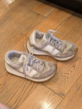 New Balance Light Gray, White and Tan Retro Runner Sneakers